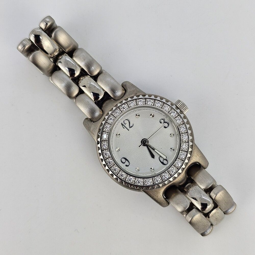 28MM Women's Watch Gray Dial Gemmed Bezel Gray Bracelet Band 6" New Battery